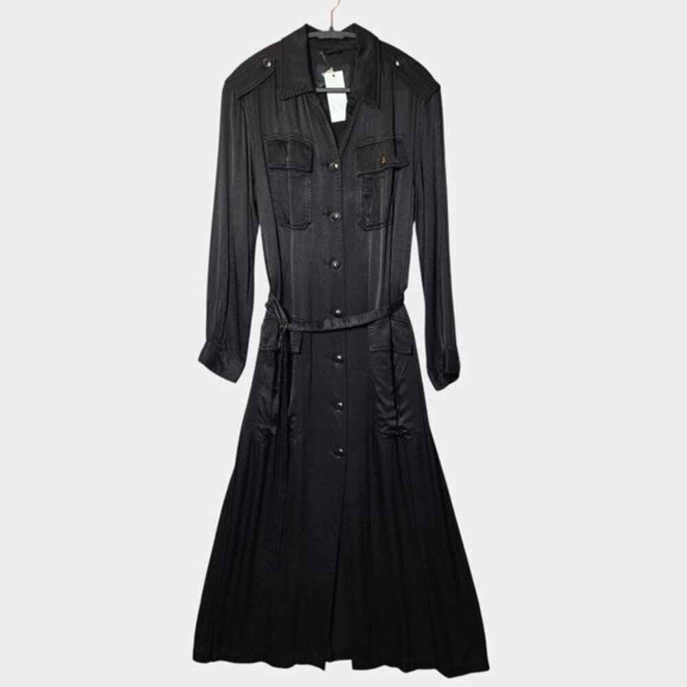 Burning Torch Hanover Trench Coat Belted Button Down Maxi Dress Black XS NWT